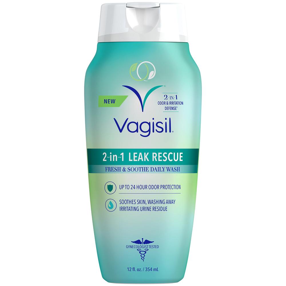 Vagisil 2-in-1 Leak Rescue Daily Intimate Feminine Wash for Women, Gynecologist Tested & Hypoallergenic, 12 oz (Pack of 1)