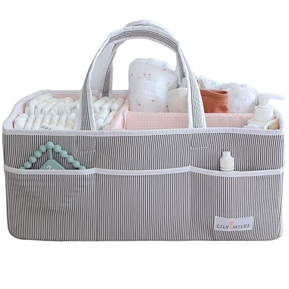 Lily Miles Baby Diaper Caddy - Organizer Tote Bag for Baby Girl Essentials - Baby Shower Basket - Nursery Must Haves - Registry 