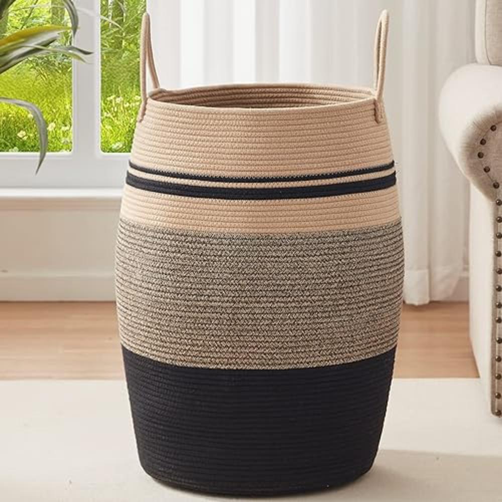 OIAHOMY Laundry Hamper Woven Rope Large Clothes Hamper 25.6" Height Tall Laundry Basket with Extended Handles for Storage Clothe