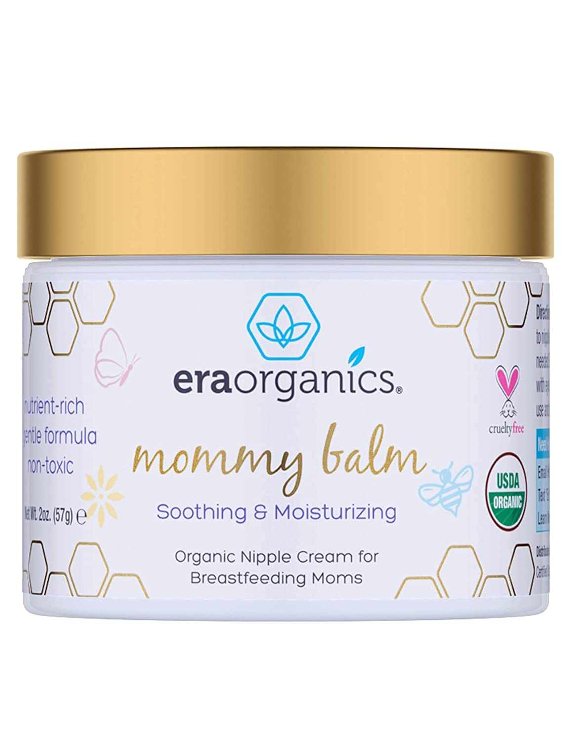 Era Organics Soothing Nipple Butter Breastfeeding Cream - Calming and Moisturizing for Chapped, Sensitive Skin - USDA Organic Ni
