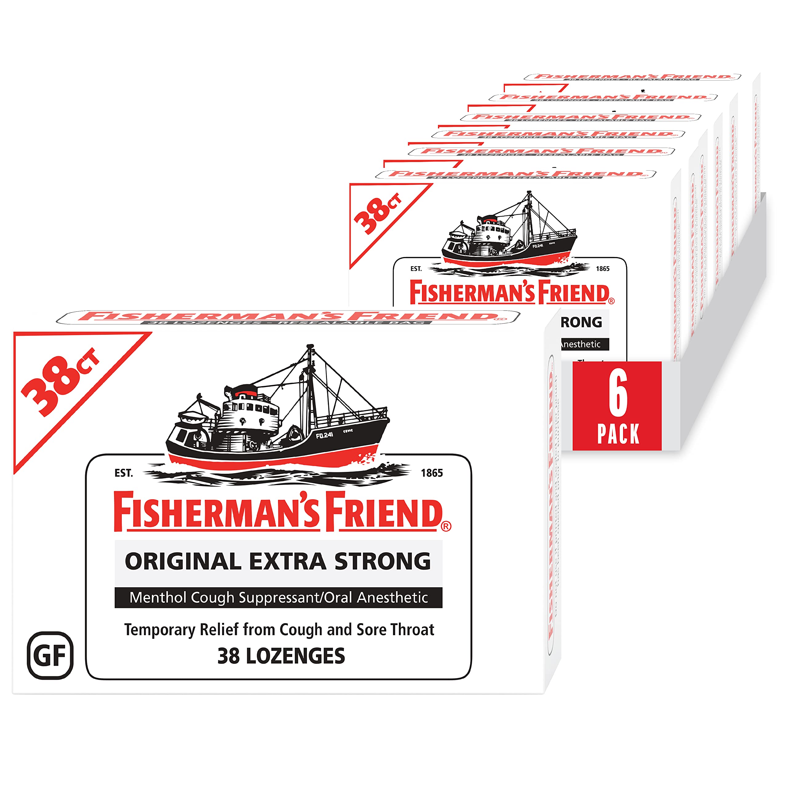 Fisherman's Friend Cough Drops, Cough Suppressant and Sore Throat Lozenges, Original Extra Strong, 10mg Menthol, 228 Drops (6 Pa