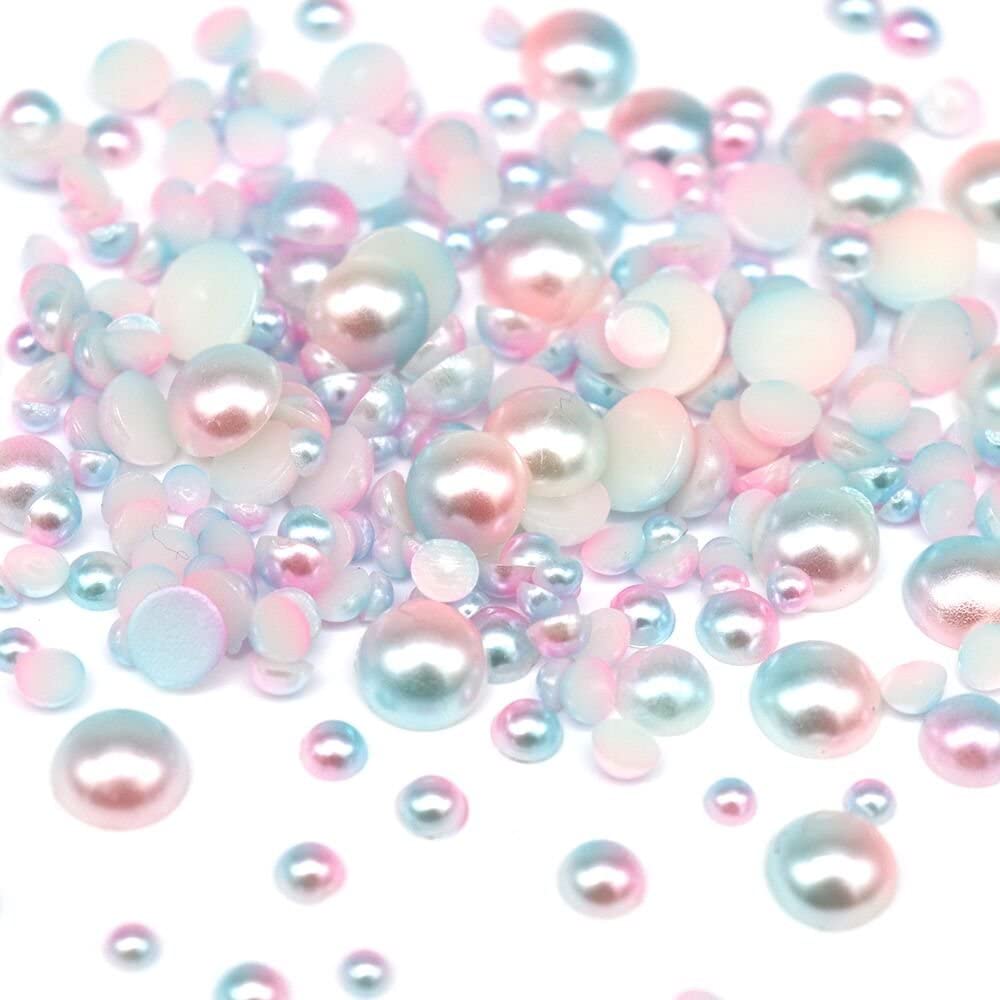 Sorrento Crafts 1100pcs Abs Gradient Imitation Pearls Half Round Pearls Assorted Mixed Sizes 3/4/5/6/8mm Flatback Pearl Beads DIY Material (Styl