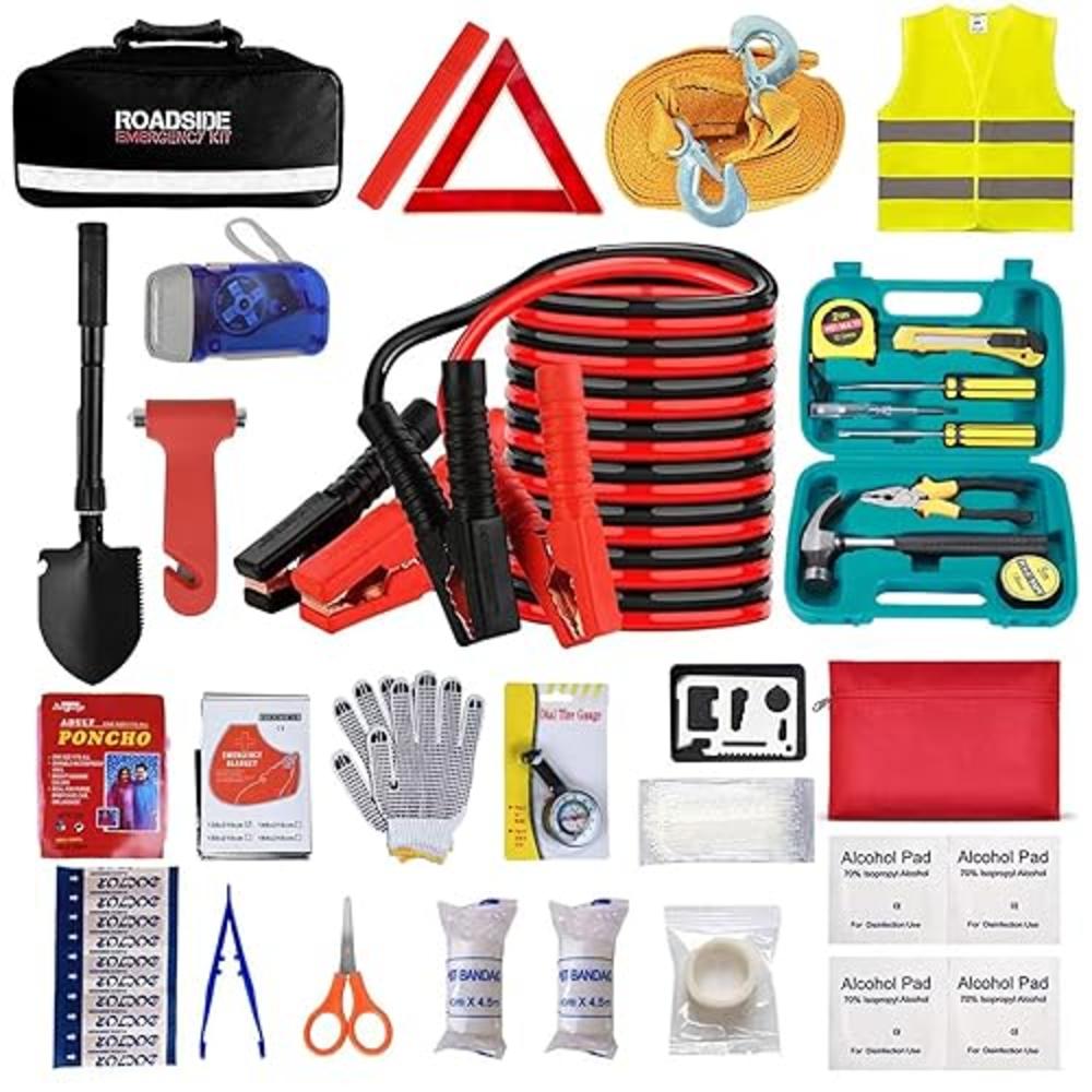 Beloskida Car Emergency Roadside Tool Kit with Jumper Cable Shovel,Auto Truck Vehicle Assistant Safety Kit Bag for Men Women wit