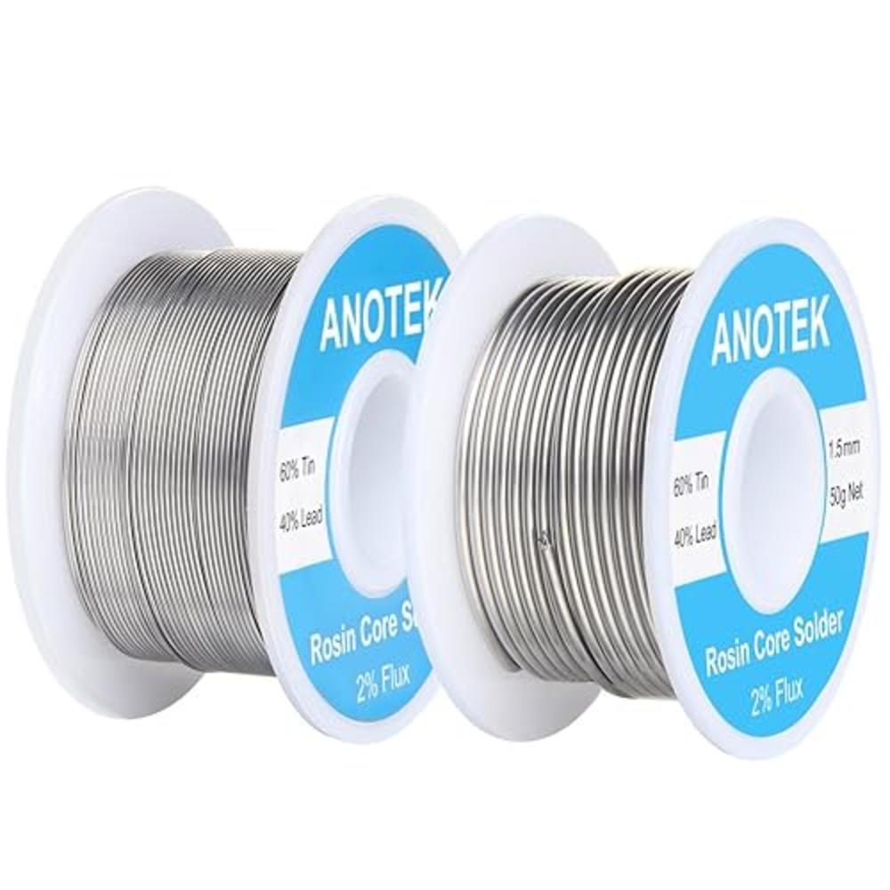 ANOTEK 60/40 Rosin Core Solder Wire, 0.6mm and 1.5mm Tin Lead Rosin Core Solder for Stained Glass, Electronics, Gauge Wires, Jewelry, E