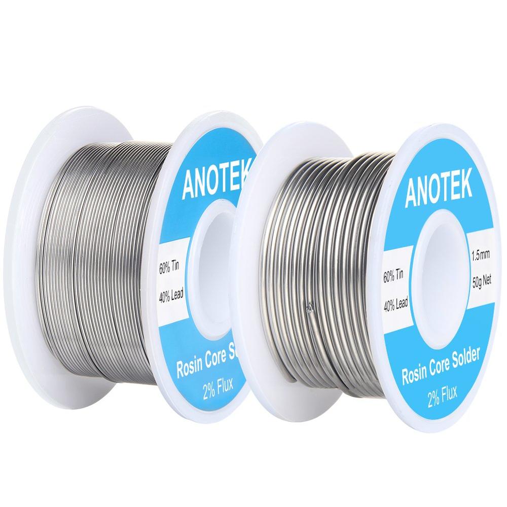 ANOTEK 60/40 Rosin Core Solder Wire, 0.6mm and 1.5mm Tin Lead Rosin Core Solder for Stained Glass, Electronics, Gauge Wires, Jewelry, E