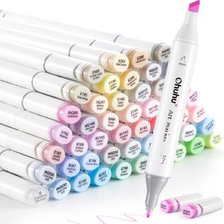 OHUHU Ohuhu Alcohol Markers 48 Pastel Colors- Double Tipped Art Marker Set  for Artists Adults Coloring Sketching Illustration - Chisel