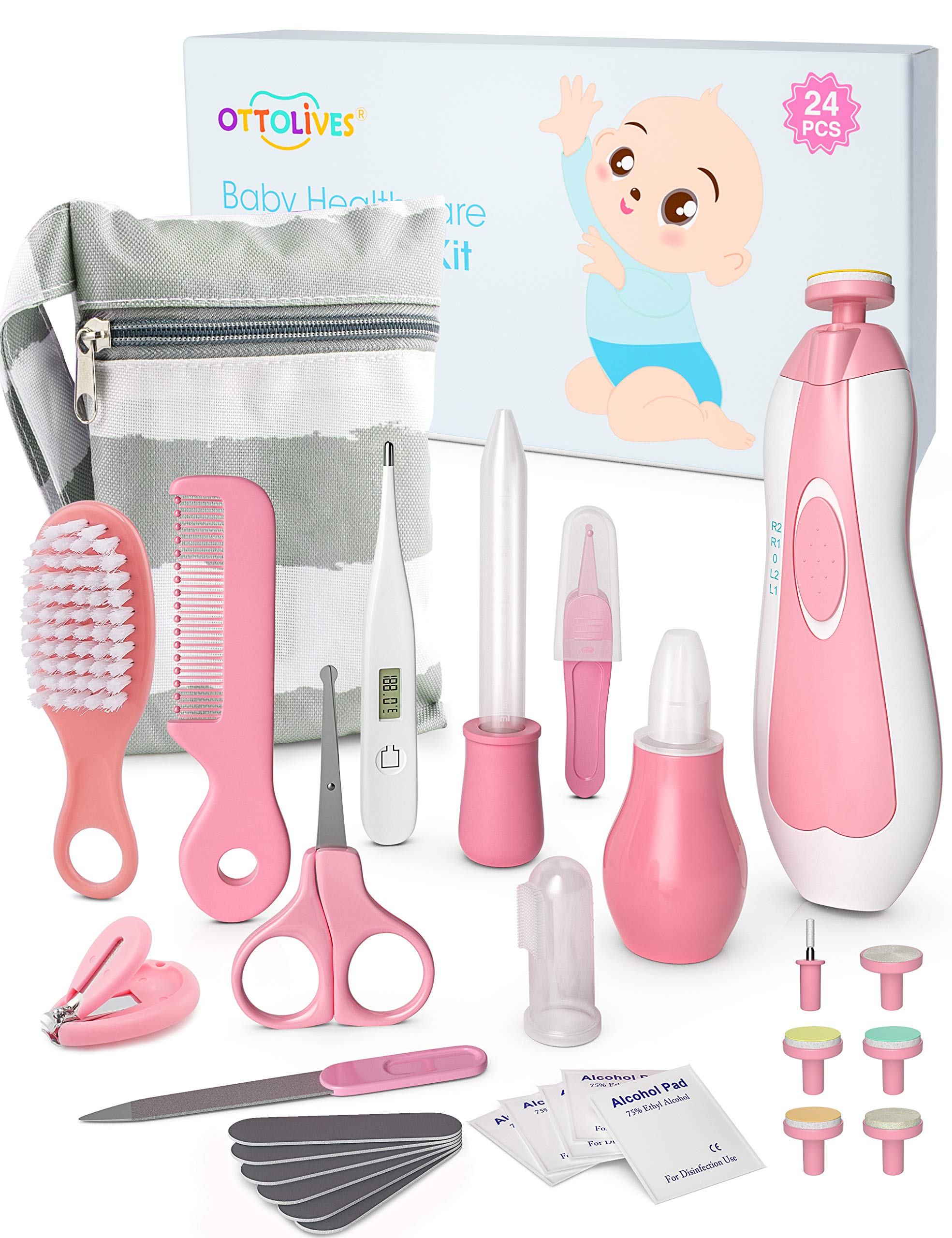 OTTOLIVES Baby Healthcare and Grooming Kit, 24 in 1 Baby Electric Nail Trimmer Set Newborn Nursery Health Care Set for Newborn I