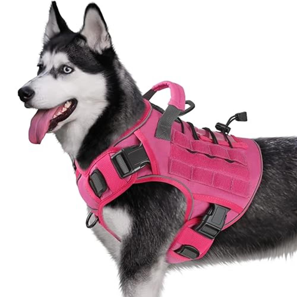WINGOIN Pink Harness with Handle Tactical Dog Harness Vest for Large Medium Dogs No Pull Adjustable Reflective K9 Military Dog V