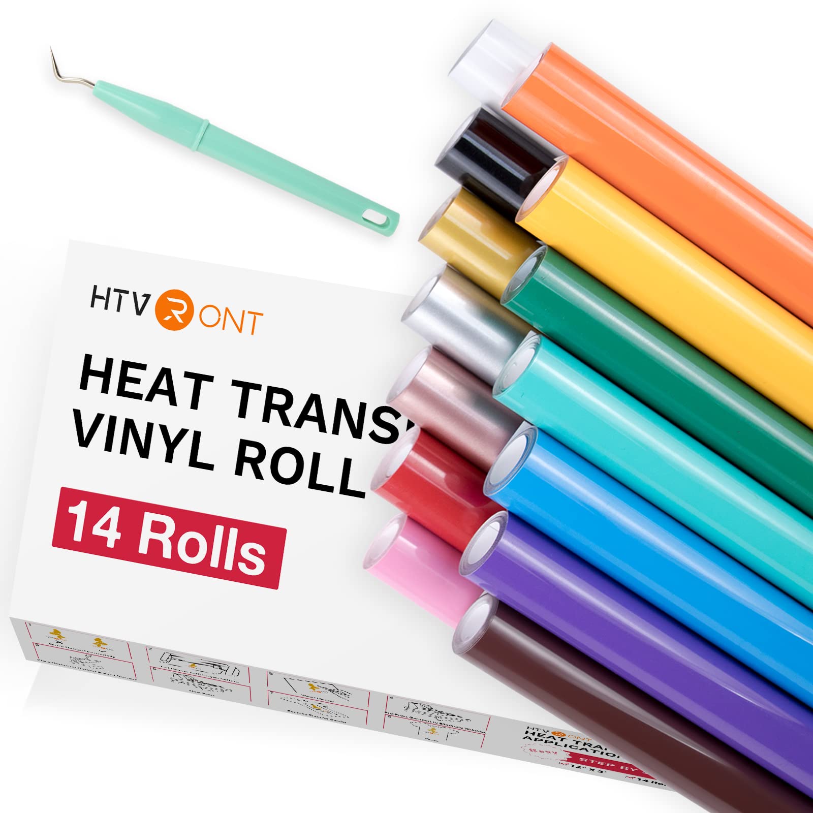 HTVRONT HTV Heat Transfer Vinyl Bundle (14 Pack) - 12 x 3FT HTV Vinyl  Rolls, HTV Vinyl for Cricut，Easy to Cut Iron on Vinyl for