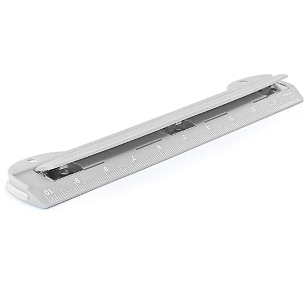 &#226;&#128;&#142;Enday 3 Hole Punch Grey, Portable Hole Puncher for 3 Ring Binder, 5 Sheets Capacity, Removable Chip Tray, 10” Ruler for School, Office