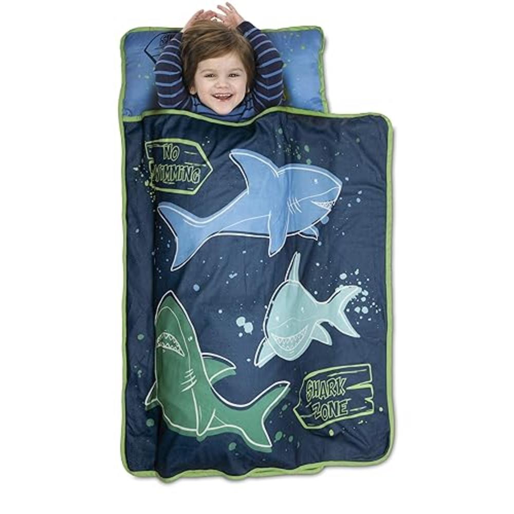 Baby Boom Funhouse Shark Zone Kids Nap-Mat Set - Includes Pillow and Fleece Blanket - Great for Boys Napping during Daycare or Preschool -