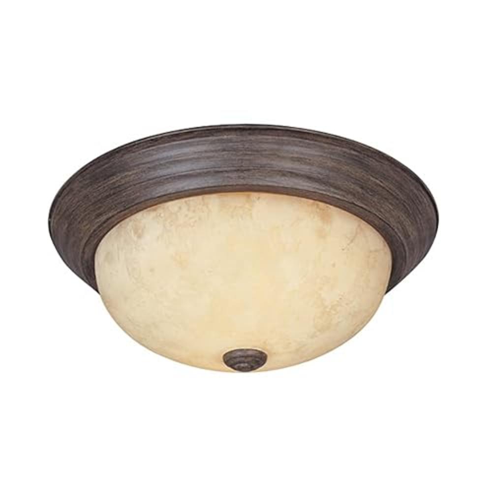 Designers Fountain 11 in Rustic 2-Light Flush Mount Ceiling Light, Warm Mahogany with Amber Glass Shade, 1257S-WM-AM