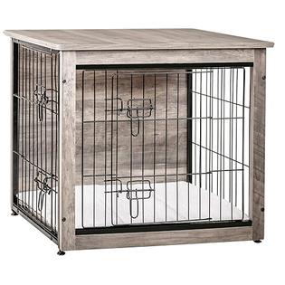 Dwanton DWANTON Dog Crate Furniture with Cushion, Wooden Dog Crate