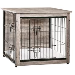 DWANTON Dog Crate Furniture with Cushion, Wooden Dog Crate with Double Doors, Dog Furniture, Dog Kennel Indoor for Small/Medium/