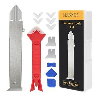 Masrin Caulking Tool-Caulk Remover Tool Kit,Grout Removal Tool,Silicone  Bathroom Caulk Finishing Tool with Stainless Steel Scraper and