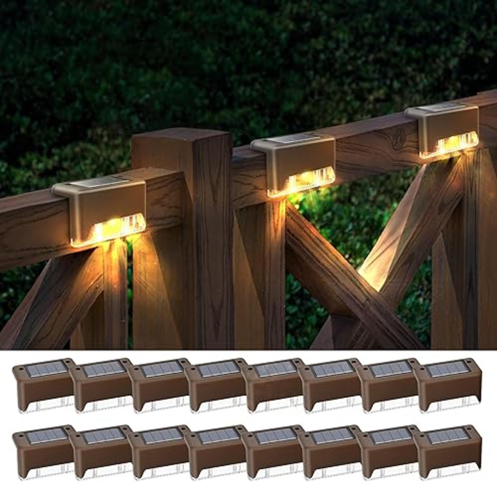 Otdair Solar Deck Lights, 16 Solar Step Lights Waterproof LED Solar Stair Lights, Outdoor Solar Fence Lights for Deck, Stairs, S