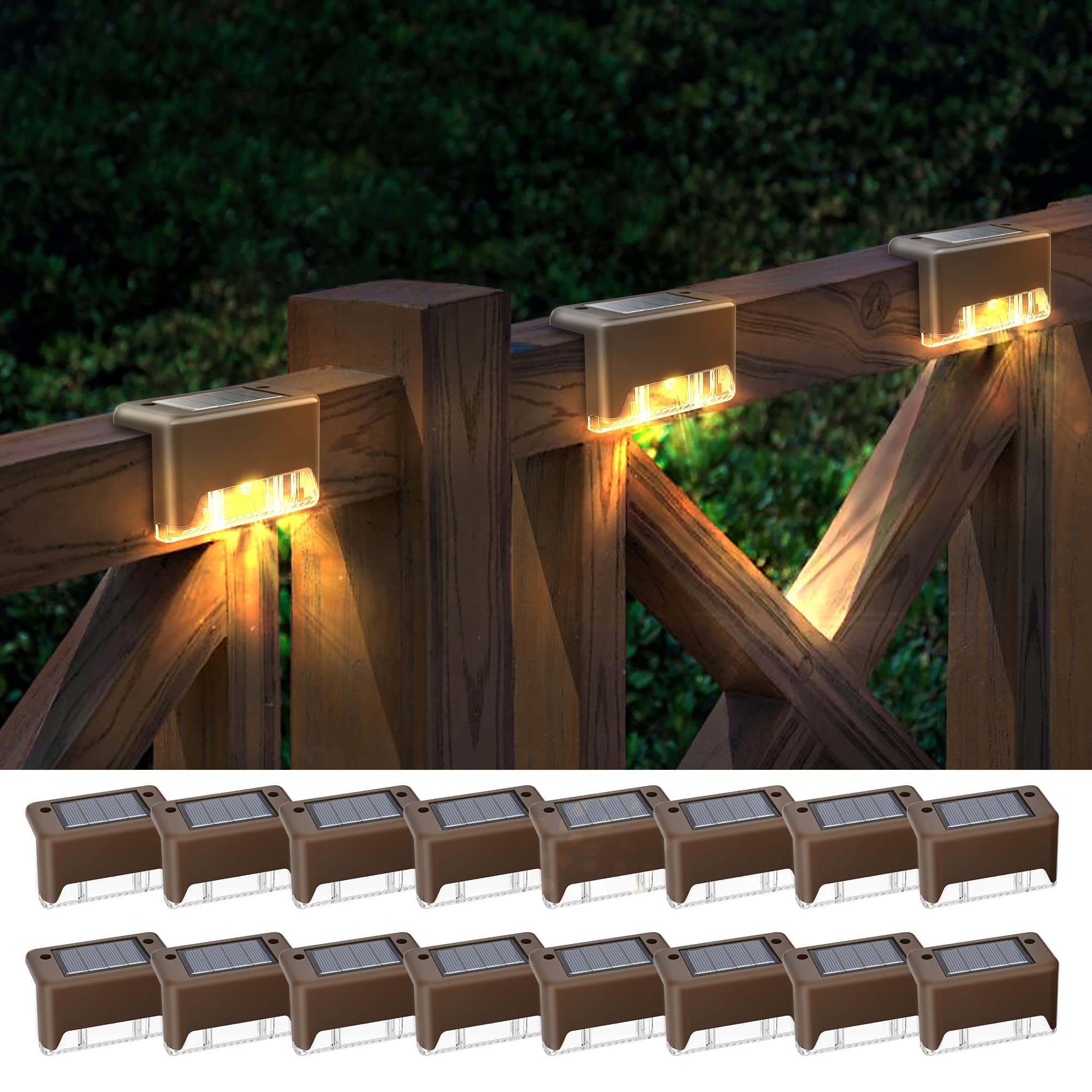 Otdair Solar Deck Lights, 16 Solar Step Lights Waterproof LED Solar Stair Lights, Outdoor Solar Fence Lights for Deck, Stairs, S