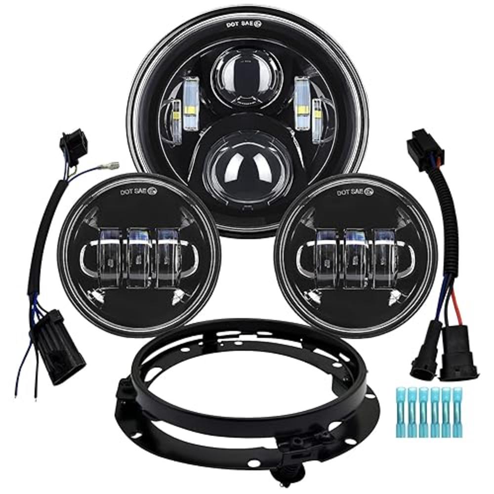 AlyoNed 7 inch Motorcycle LED Headlight 4.5" Fog Passing Lights DOT Kit Compatible with Harley Davidson Fat Boy Street Glide Her
