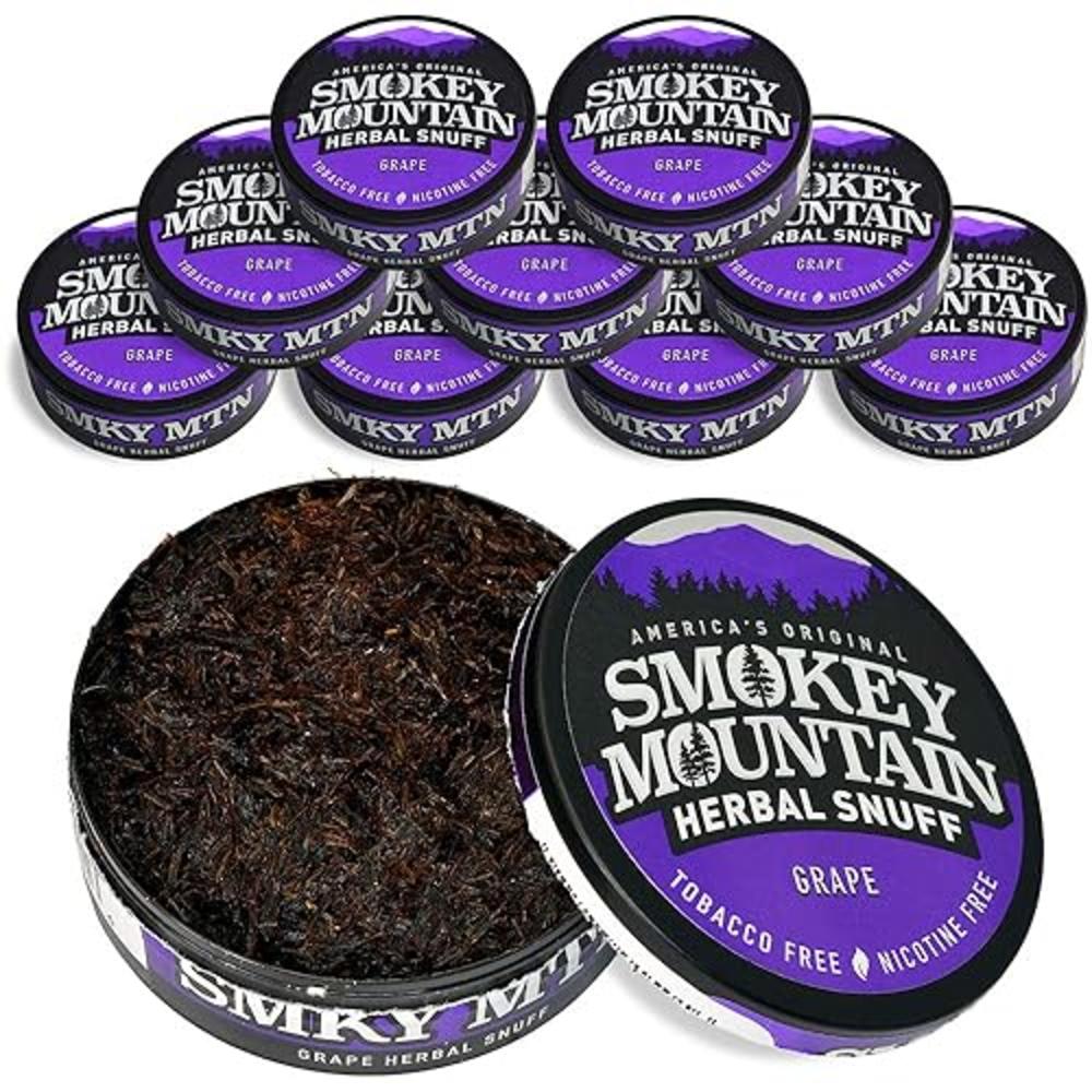 Smokey Mountain Herbal Long Cut - Grape - 10 Can Box - Tobacco Free and Nicotine Free Snuff
