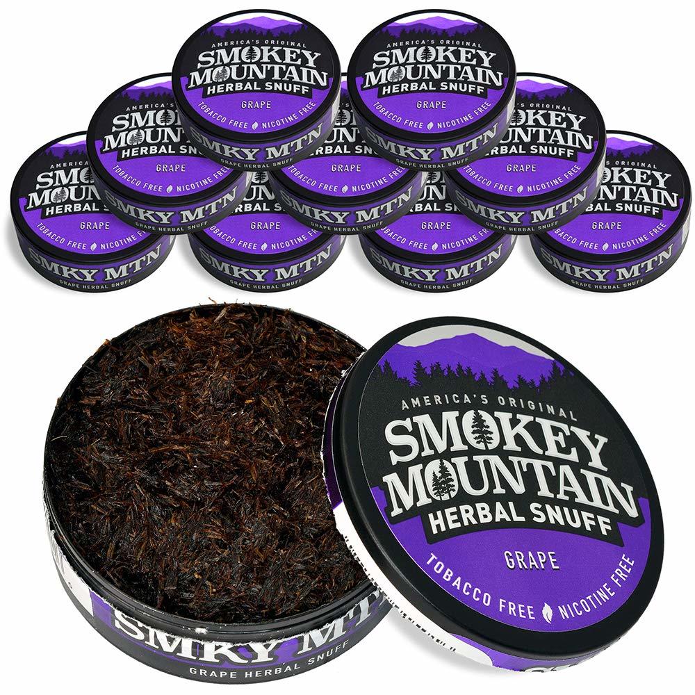 Smokey Mountain Herbal Long Cut - Grape - 10 Can Box - Tobacco Free and Nicotine Free Snuff