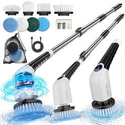 YKYI Electric Spin Scrubber,Cordless Cleaning Brush,Shower Cleaning Brush with 8 Replaceable Brush Heads, Power Scrubber 3 Adjus