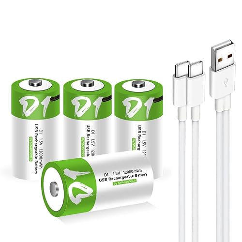 Lankoo USB Rechargeable Lithium D Batteries with 4 in 1 USB-C Charging Cable,High Capacity 1.5V D Size Cell Battery 12000mWh 120