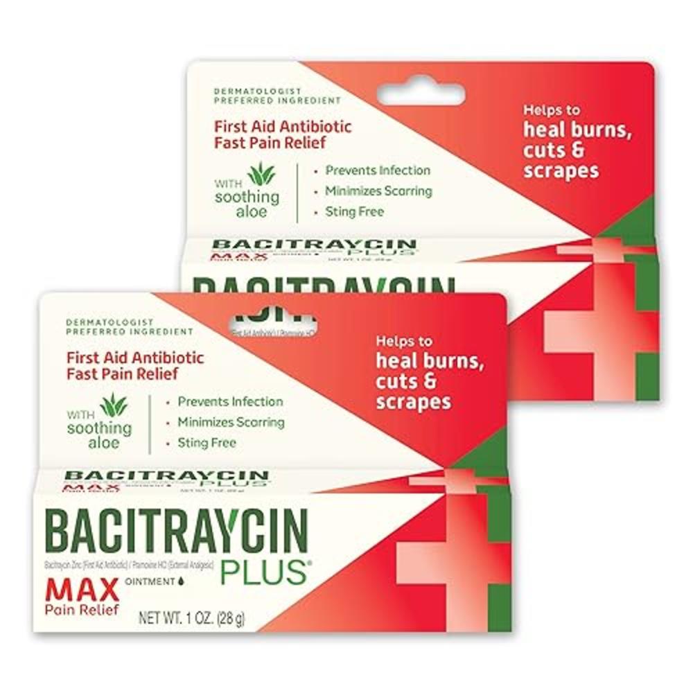 Bacitraycin Plus Max Strength First Aid Antibiotic Wound Healing + Pain ...