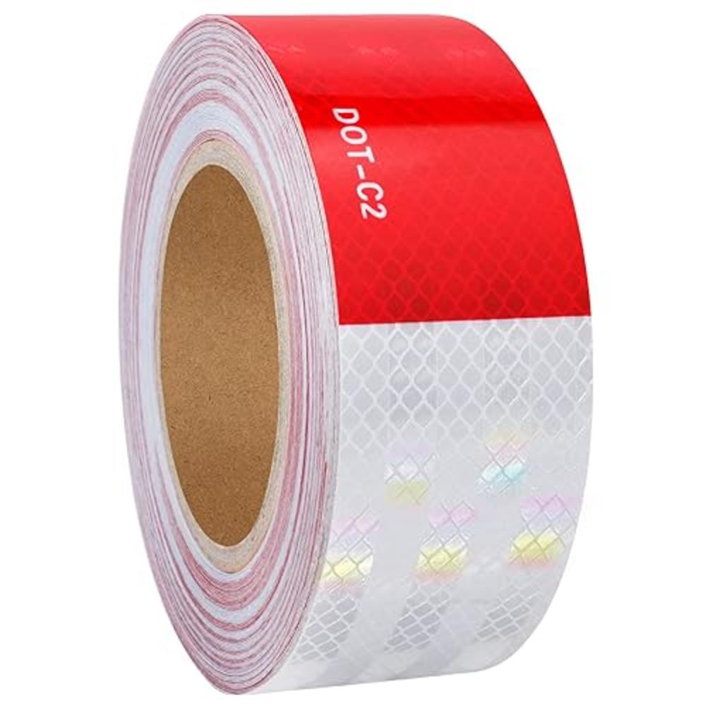 Harciety Reflective Safety Tape 2In x 32Ft, DOT-C2 Red/White Reflector Strip Outdoor for Trailers Cars Trucks High Visibility Co