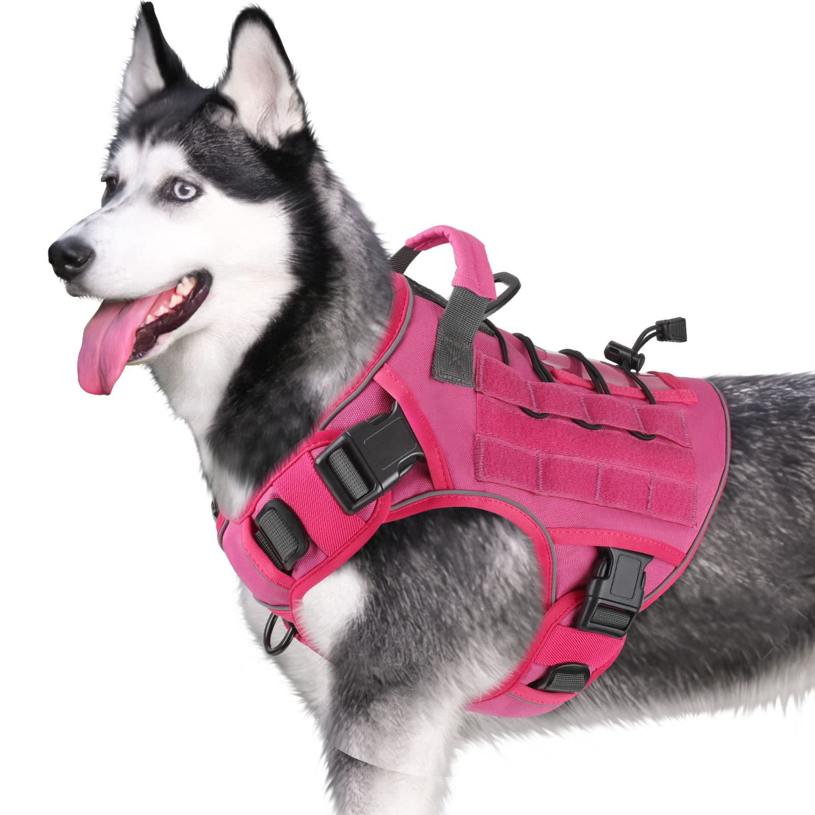 WINGOIN Pink Tactical Dog Harness Vest for Small Dogs No Pull Adjustable Reflective K9 Military Dog Service Dog Harnesses with H