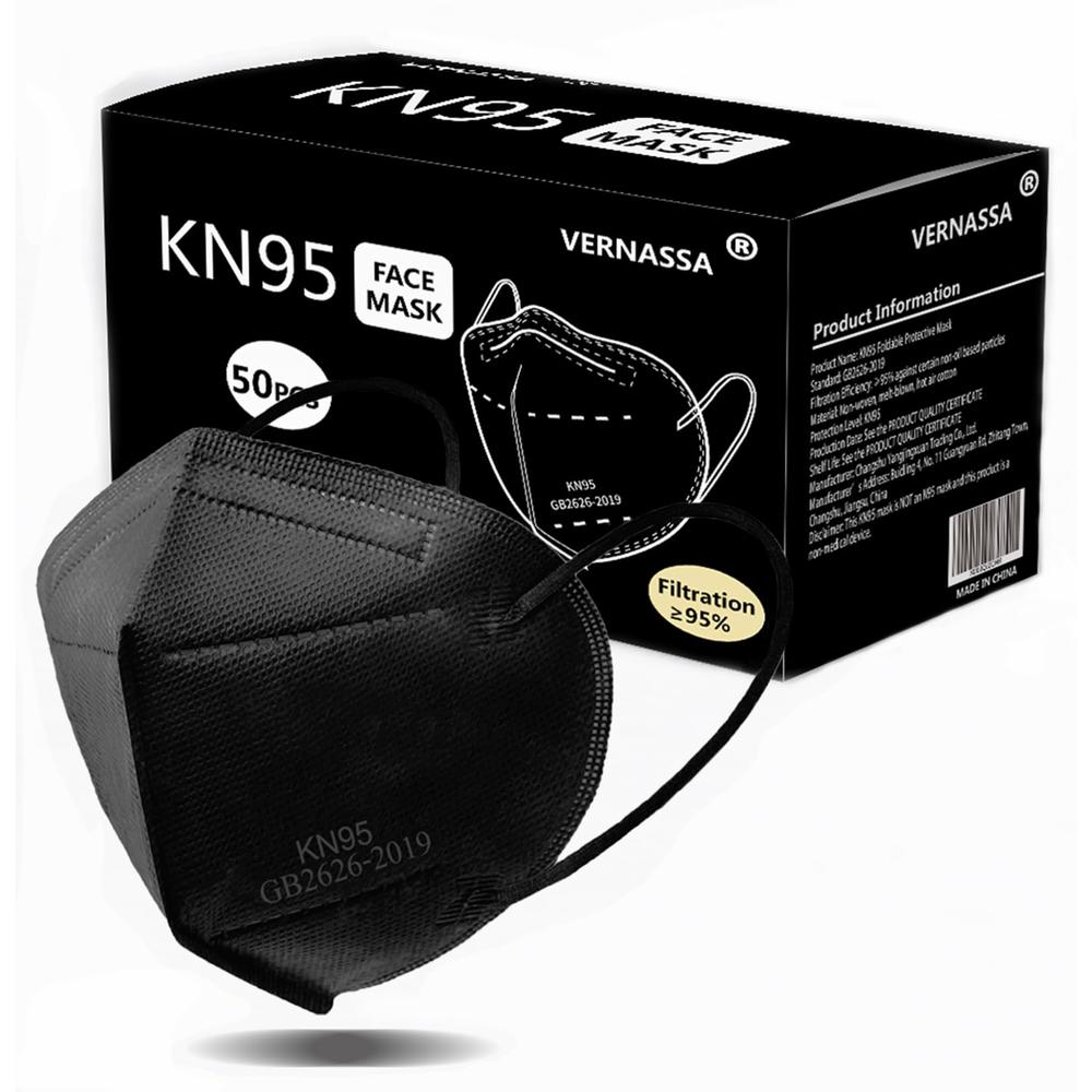 VERNASSA KN95 Face Mask 50 Pack, Individually Wrapped, 5-Ply Breathable Comfortable Safety Mask Filter Efficiency≥95% Against PM