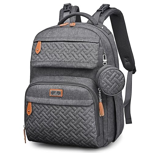 BabbleRoo Diaper Bag Backpack, Unisex Bags with Changing Pad, Pacifier Case & Stroller Straps, Multifunction Waterproof Travel B