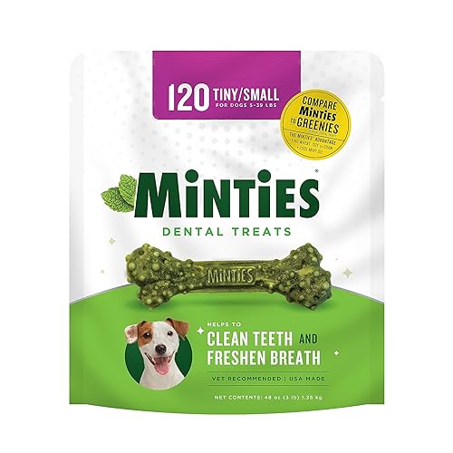 Minties Dental Chews for Dogs, Vet-Recommended Mint-Flavored Dental Treats for Tiny/Small Dogs 5-39 lbs, Dental Bones Clean Teet