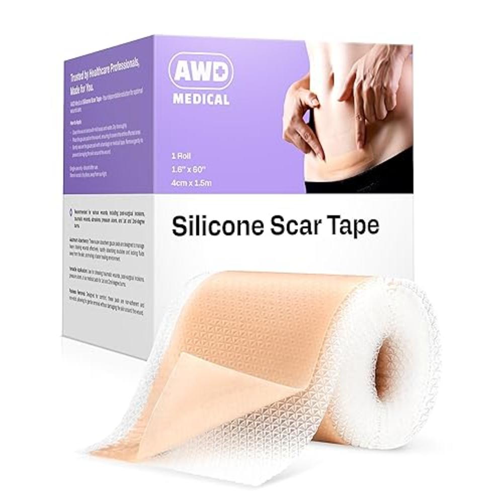 AWD Medical AWD Silicone Scar Tape for Surgical Scars - Medical Grade Silicone Scar Sheets for C Section, Tummy Tuck Tape, Keloid Treatment 
