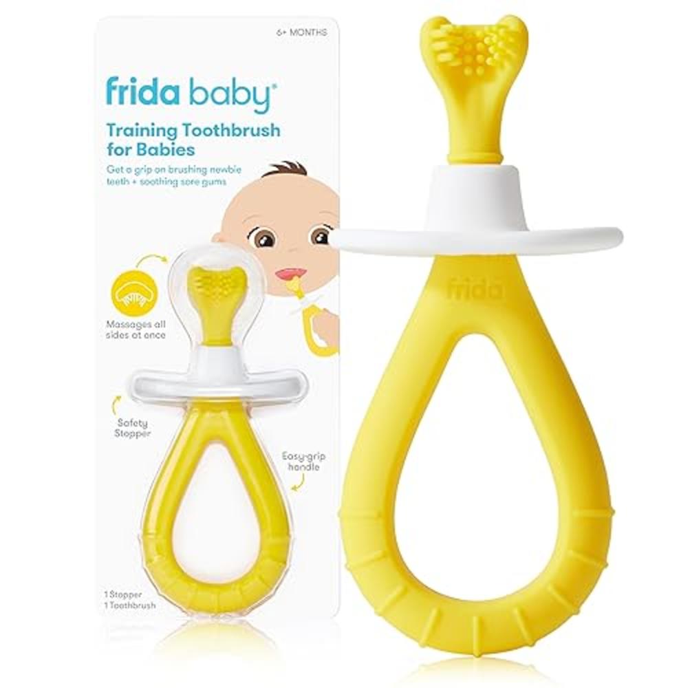 Frida Baby Training Toothbrush for Babies with Soft Silicone Bristles, Yellow
