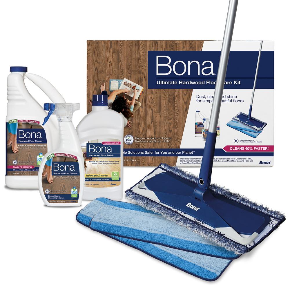 Bona Ultimate Hardwood Floor Care Kit - Includes Microfiber Mop, Hardwood Floor Cleaning Solution and Refill, Hardwood Floor Pol