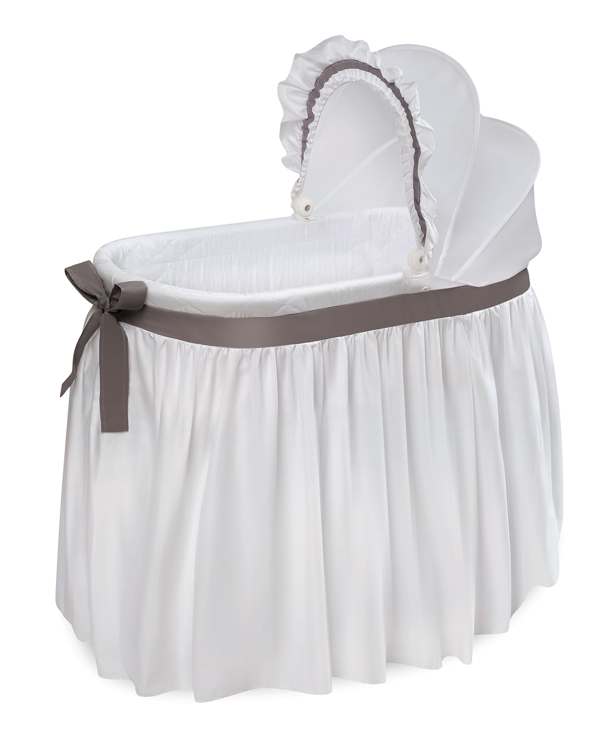 Badger Basket Wishes Rocking Baby Bassinet and Bedside Sleeper with Bedding, Pad, and Storage Basket - White/Gray