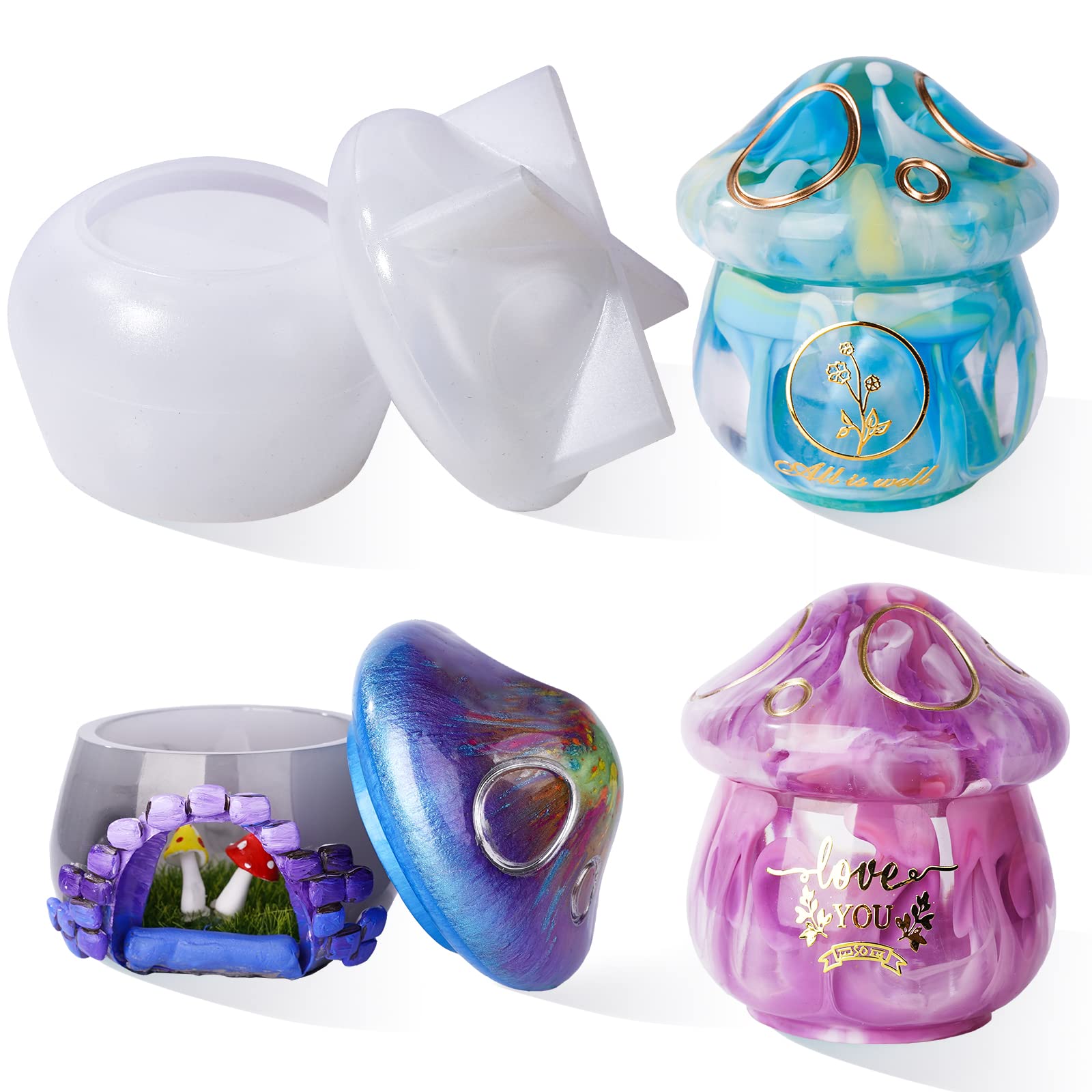 LET'S RESIN Jar Resin Molds Silicone, Mushroom Resin Jar Mold with