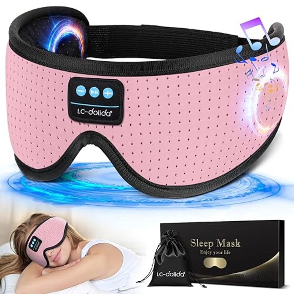 LC-dolida Sleep Headphones, White Noise Bluetooth Sleep Mask,3D Breathable Wireless Sleep Mask with Timer for Side Sleepers Travel Relaxat