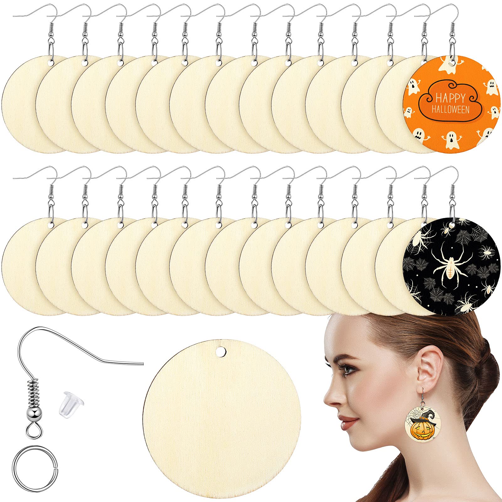 Hicarer 200 Pieces Unfinished Wooden Earrings Blank for Valentines Wood  Pendants, Include 50 Pieces Earring Hooks and 50 Pieces Jump Rin