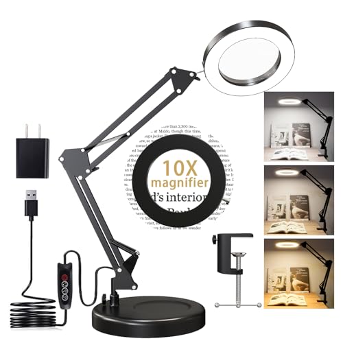 ZTree Magnifying Glass with Light and Stand, 10X Magnifying Lamp