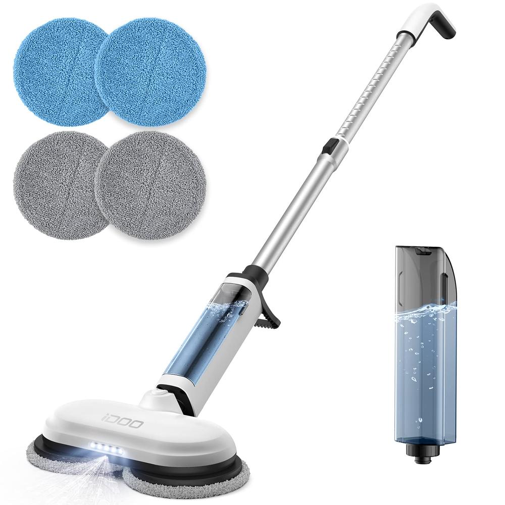 iDOO Cordless Electric Mop, Dual-Motor Electric Spin Mop with Detachable Water Tank & LED Headlight, Electric Floor Mop for Tile