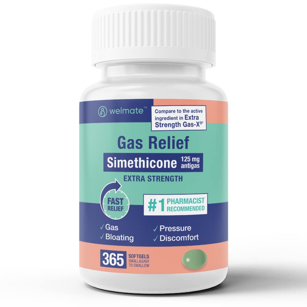 WELMATE | Gas Relief | Simethicone 125mg Softgels | Extra Strength | IBS, Gas, Bloating, Pressure, & Discomfort Support for Wome
