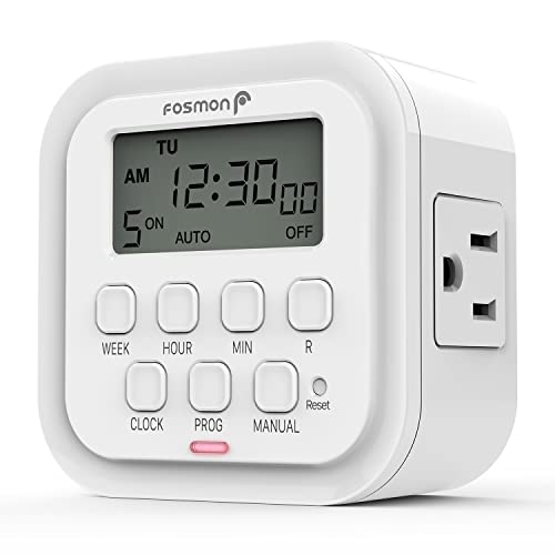 Fosmon 7 Day Programmable Digital Timer for Eletrical Outlets, Indoor Plug-in Light Timer Switch, Grow Light Timer 15A/1875W, El