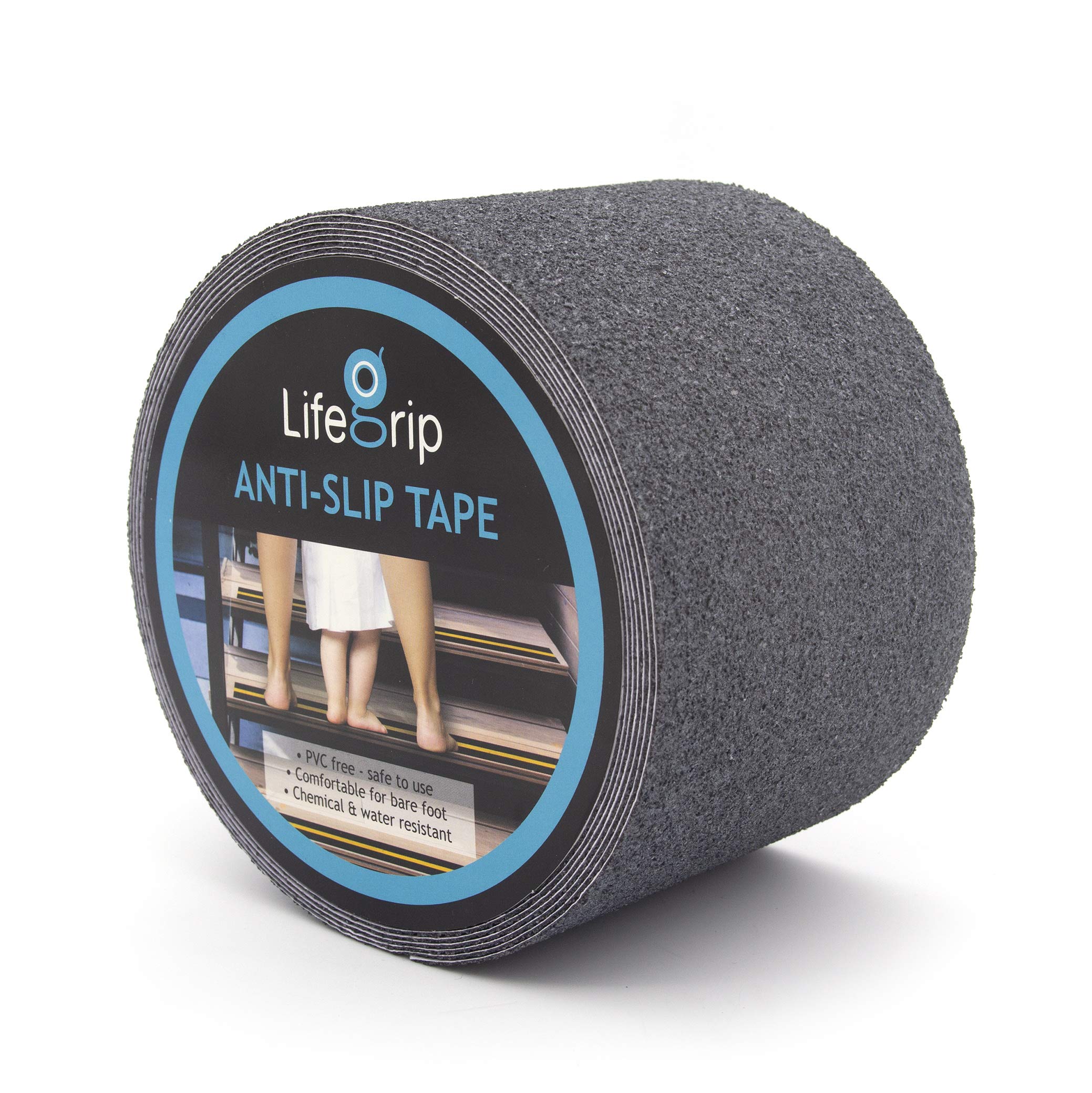 LifeGrip Stay on Track LifeGrip Anti Slip Safety Tape, Non Slip Stair Tread, Textured Rubber Surface, Comfortable for Barefoot, 4 inch X 30 Foot, Grey
