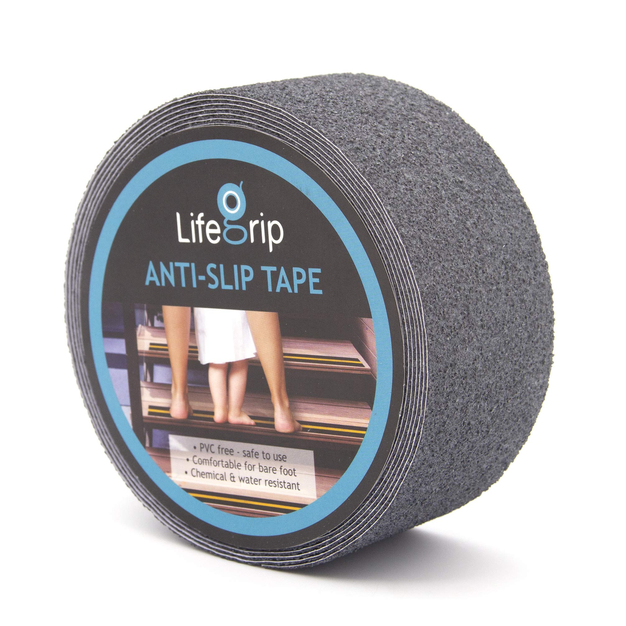 LifeGrip Stay on Track LifeGrip Anti Slip Safety Tape, Non Slip Stair Tread, Textured Rubber Surface, Comfortable for Bare Foot, 2 inch X 15 Foot, Grey