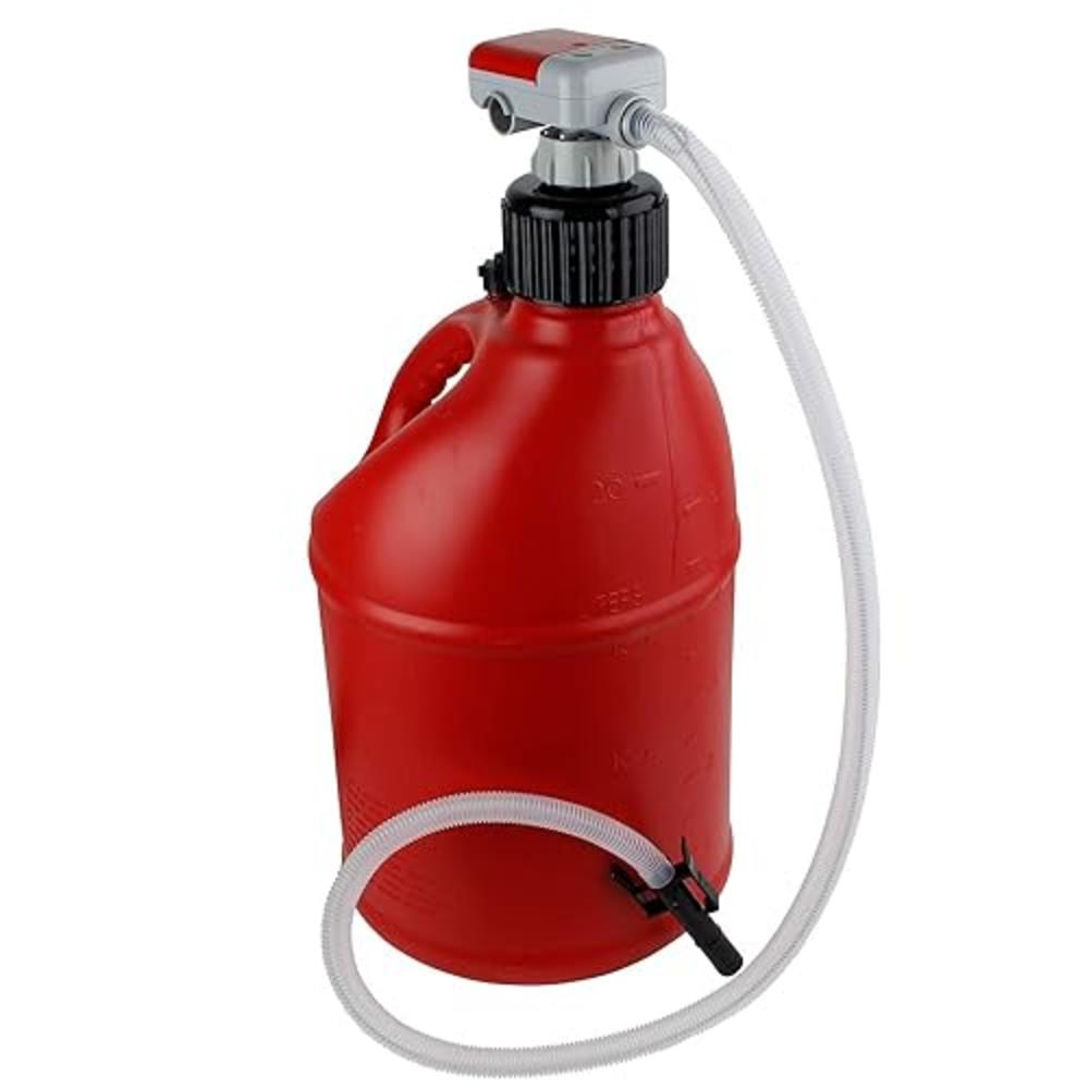 TERA PUMP TRFA01-XL 4 AA Battery Powered AUTO STOP Pump with Included 4x Gas Can/Racing Can Fittings 4.25ft Long Hose [ 2.3 GPM 