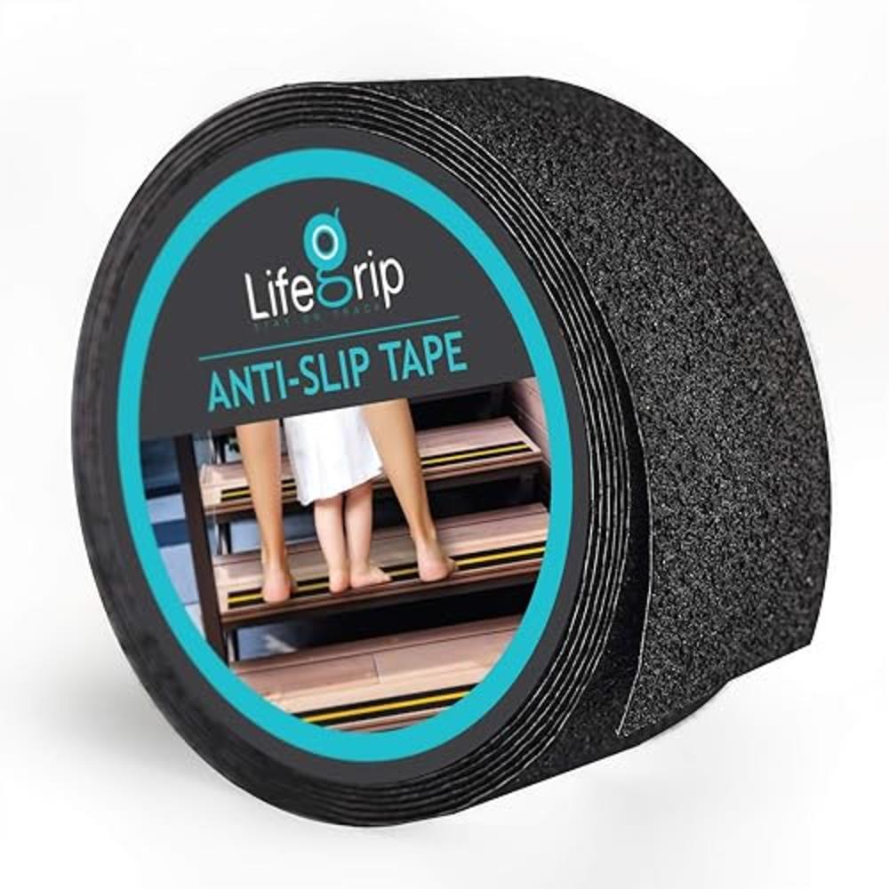 LifeGrip Stay on Track LifeGrip Anti Slip Safety Tape, Non Slip Stair Tread, Textured Rubber Surface, Comfortable for Bare Foot, Black (2" X 15')