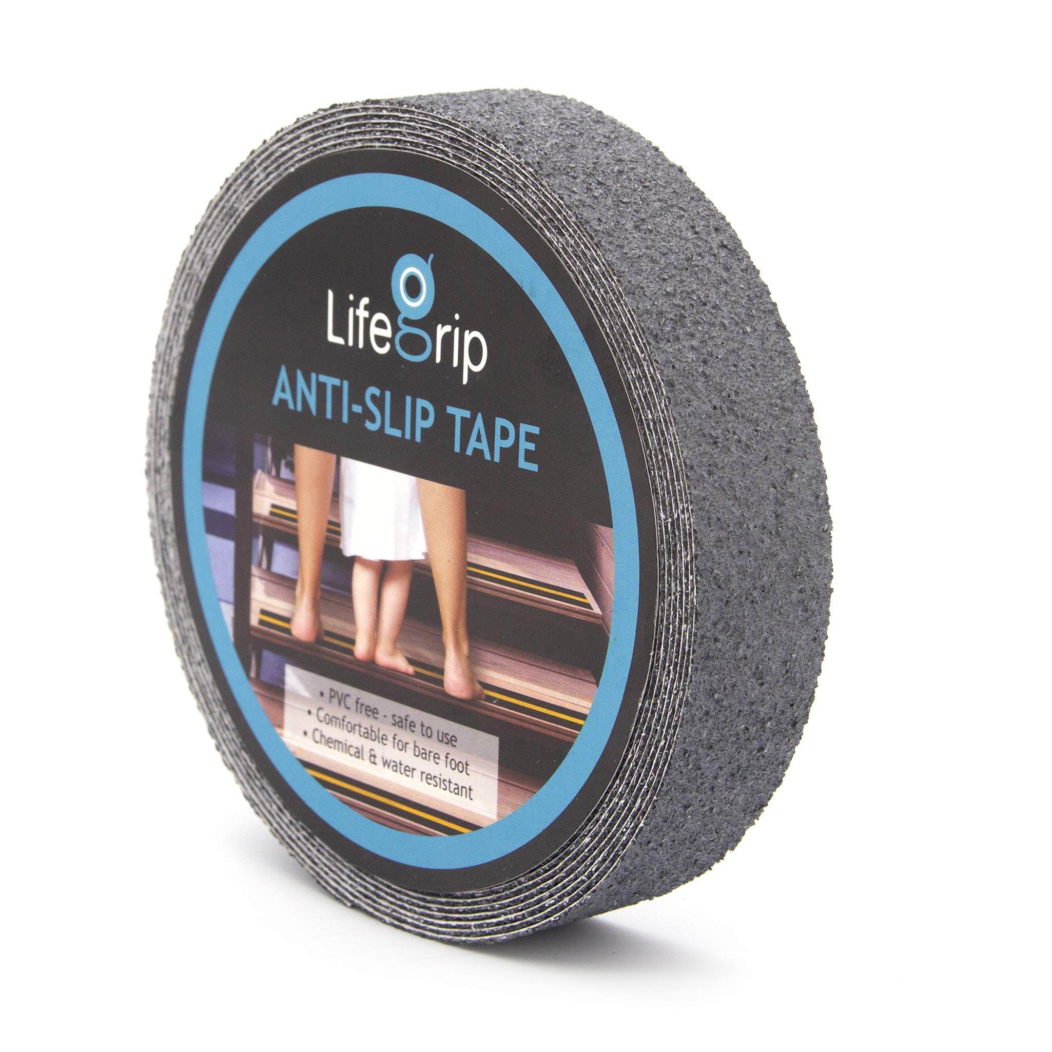 LifeGrip Stay on Track LifeGrip Anti Slip Safety Tape, Non Slip Stair Tread, Textured Rubber Surface, Comfortable for Barefoot, 1 inch X 30 Foot, Grey