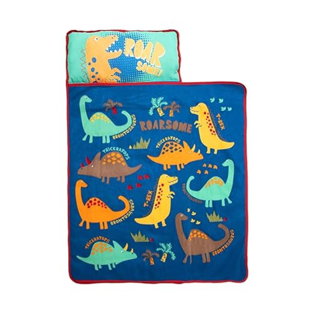 Baby Boom Funhouse Dinosaurs Kids Nap-Mat Set - Includes Pillow and Fleece Blanket - Great for Boys Napping during Daycare or Preschool - 
