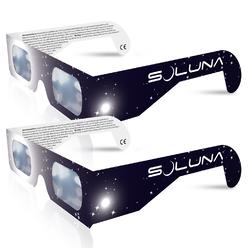 Soluna Solar Eclipse Glasses - CE and ISO Certified Safe Shades for Direct Sun Viewing - Made in the USA (2 Pack)